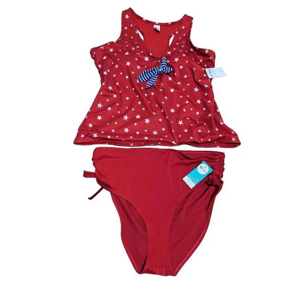 Outdoor Oasis Women's Red Patriotic Two Piece Tankini Swim Suit 0X/L NWT $92